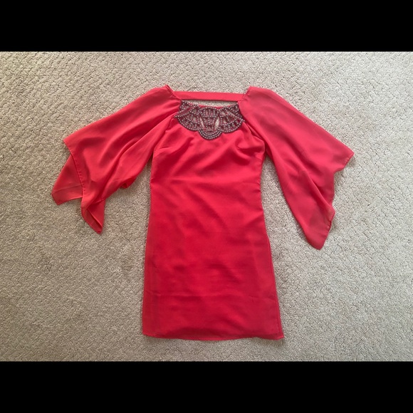 Lipsy x Pixie Lott Coral Embellished Chiffon Dress - Picture 1 of 4